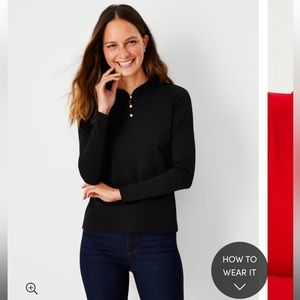 Ann Taylor Crystal Button Ruffle Neck Top